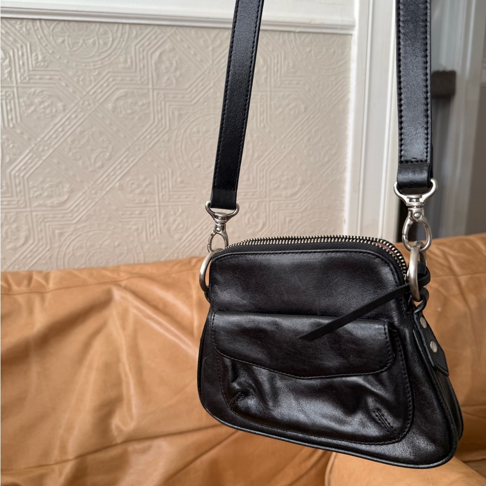 Sleek Black Leather Crossbody Bag